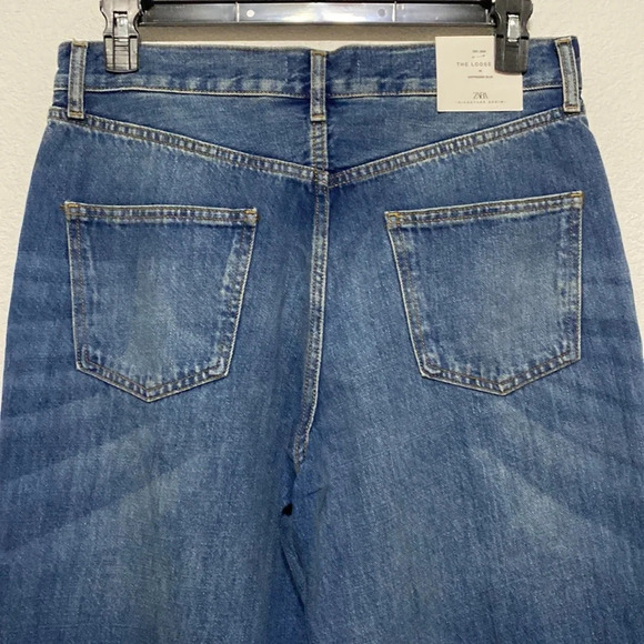 Zara NEW Signature Denim The Loose Fit Wide Leg Pants In Distressed Blue Size 8 - Picture 5 of 8